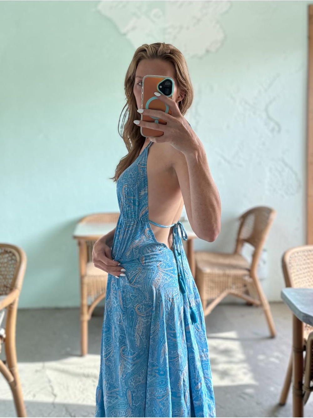 Blue Paisley Halter Maxi Dress -